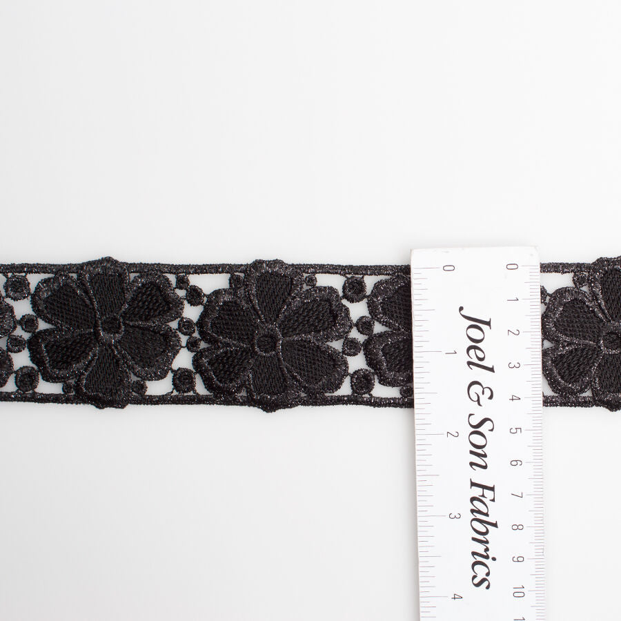 Black Floral Metallic Guipure Trim