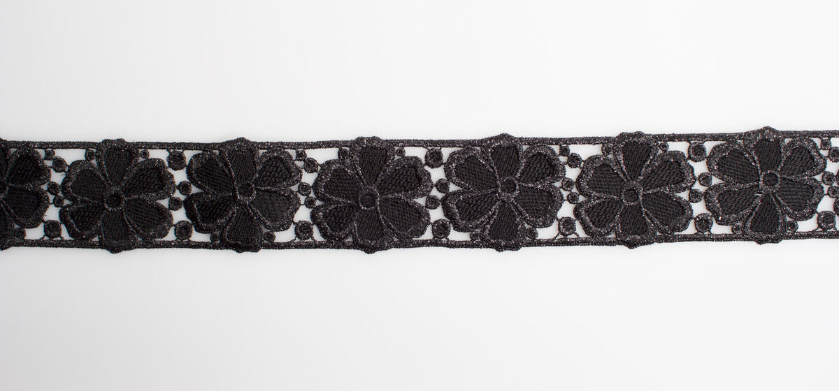 Black Floral Metallic Guipure Trim