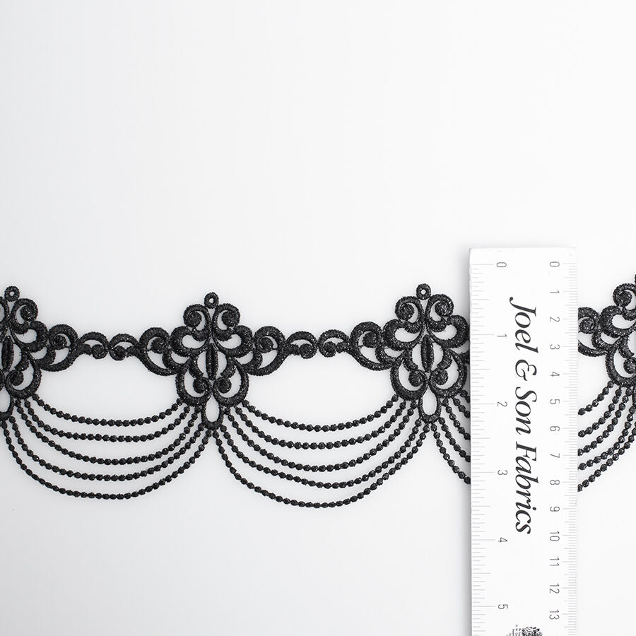 Black Metallic 'Draped' Guipure Trim