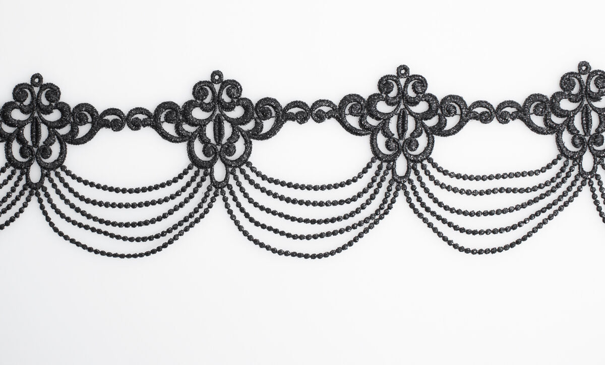 Black Metallic 'Draped' Guipure Trim