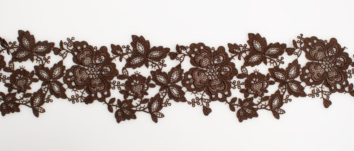 Dark Brown Floral Guipure Trim