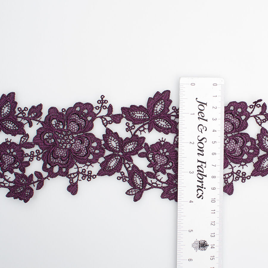 Dark Plum Floral Guipure Trim