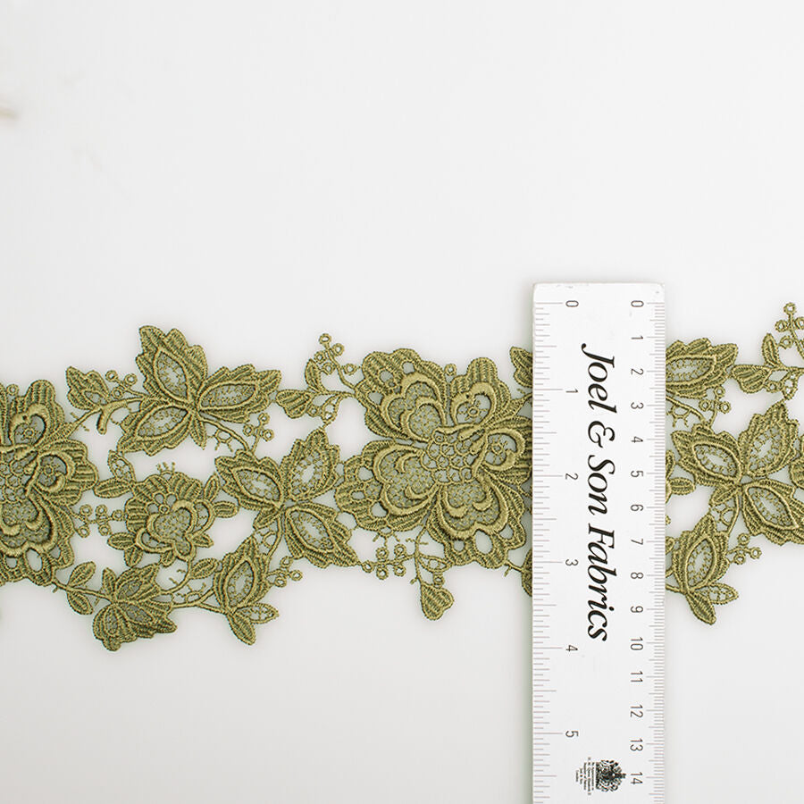 Khaki Green Floral Guipure Trim