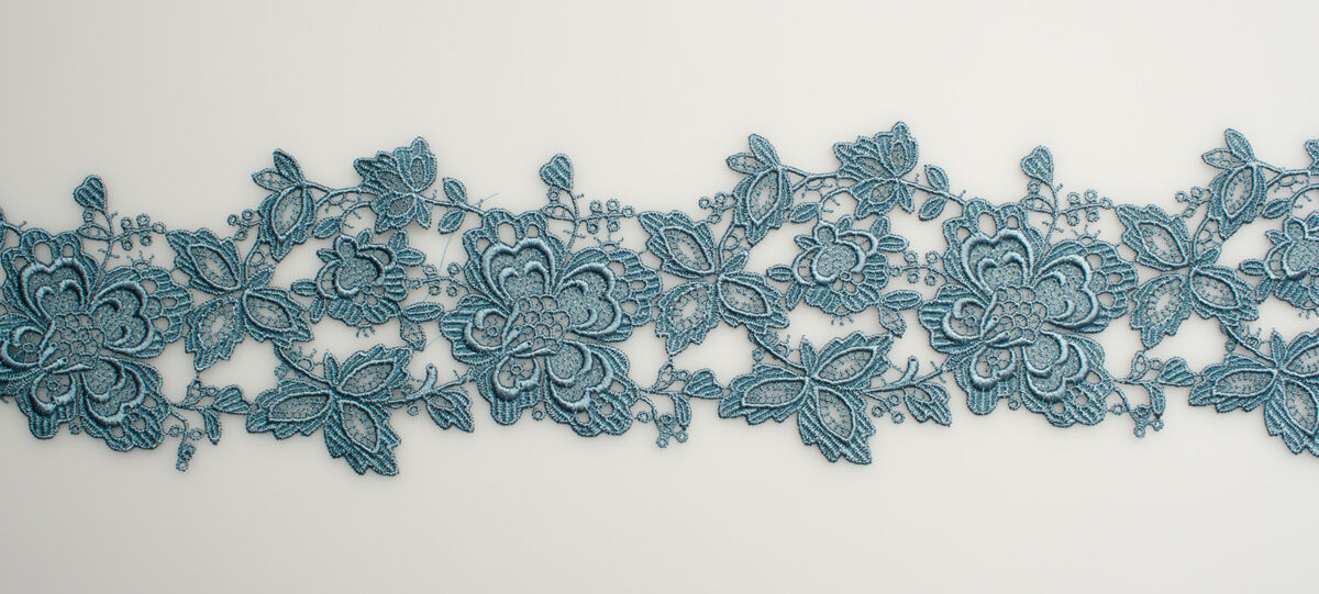 Teal Blue Floral Guipure Trim