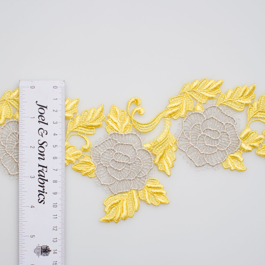 Canary Yellow Floral Metallic Guipure Trim