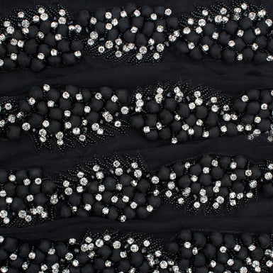 Black Hand Beaded Trim with Crystals