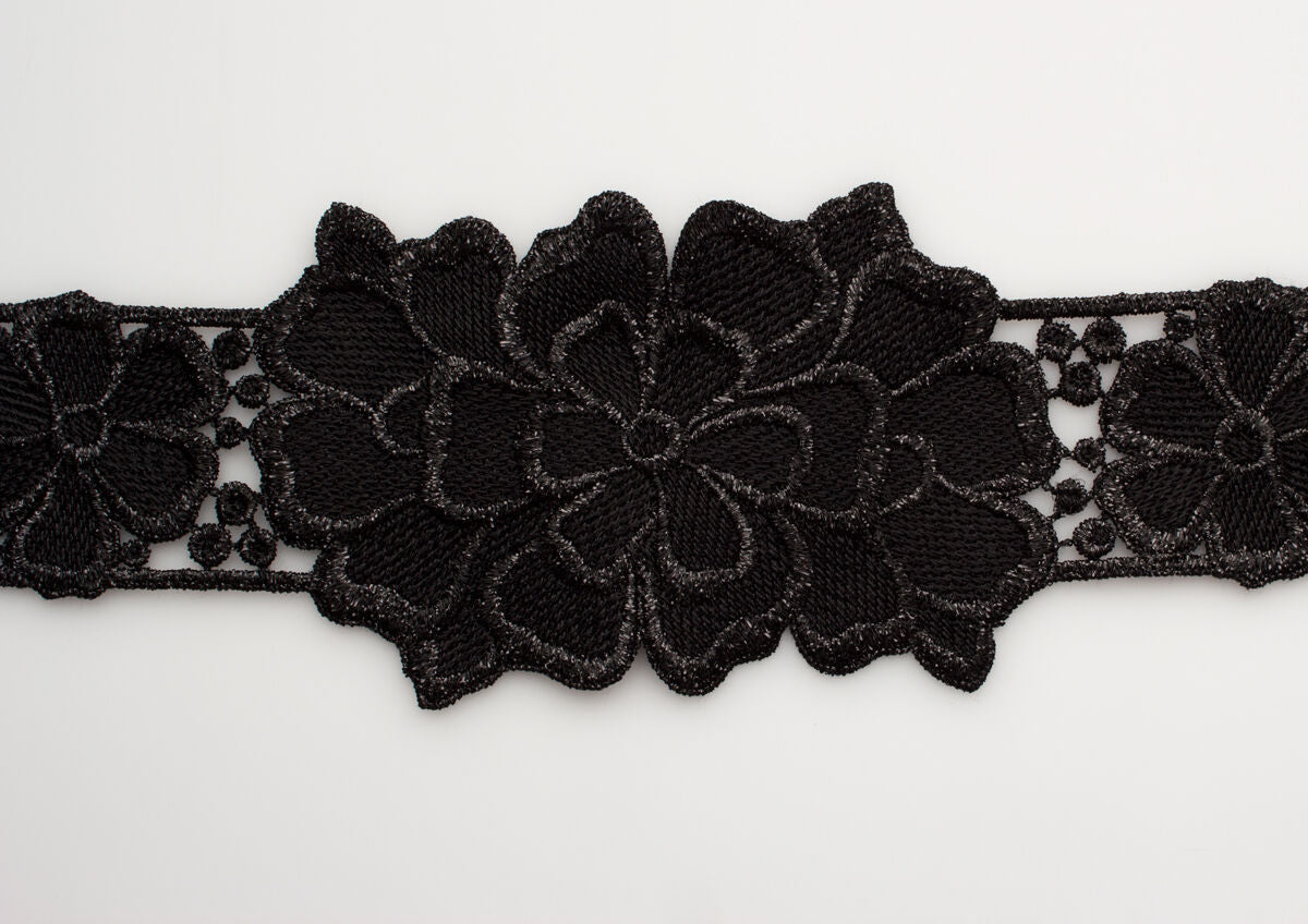 Black Metallic Floral Guipure Trim