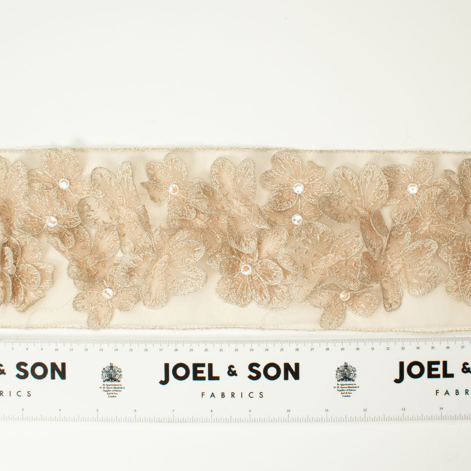 Champagne Organza & Swarovski Floral Appliqué Trim