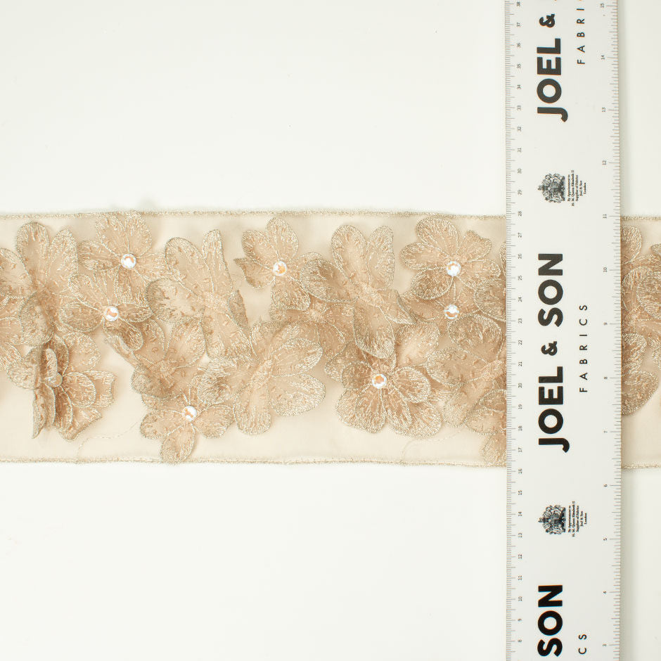 Champagne Organza & Swarovski Floral Appliqué Trim