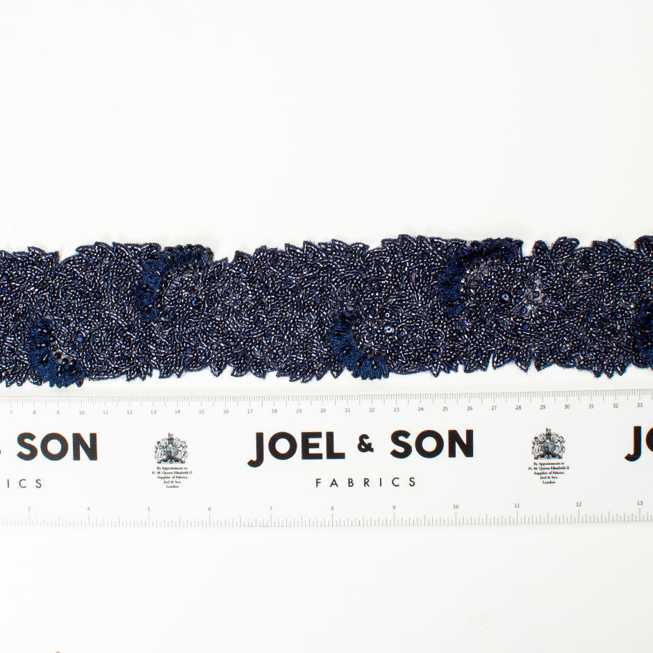 Dark Navy Blue Allover Hand Beaded Trim