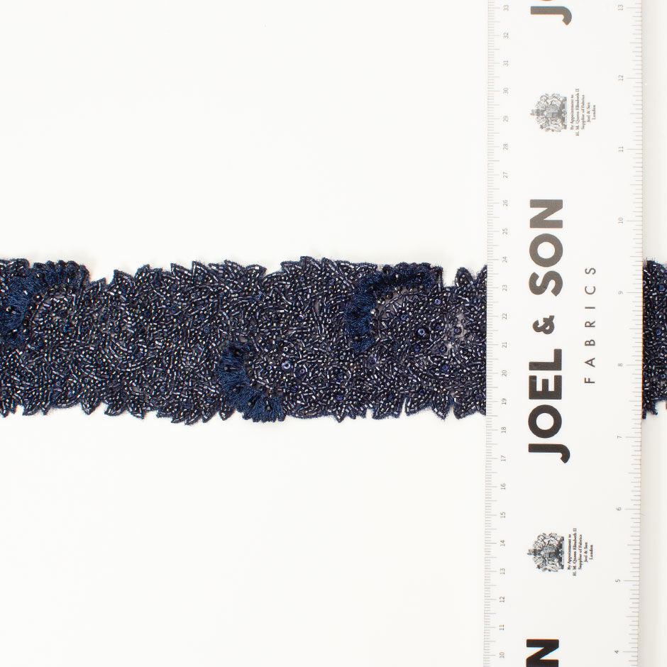 Dark Navy Blue Allover Hand Beaded Trim
