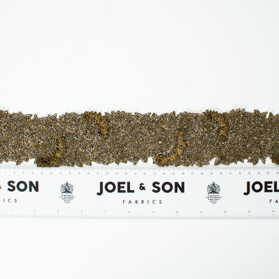 Green/Gold Allover Hand Beaded Trim