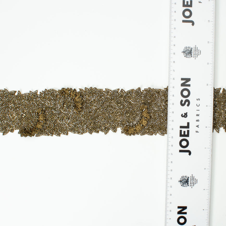 Green/Gold Allover Hand Beaded Trim