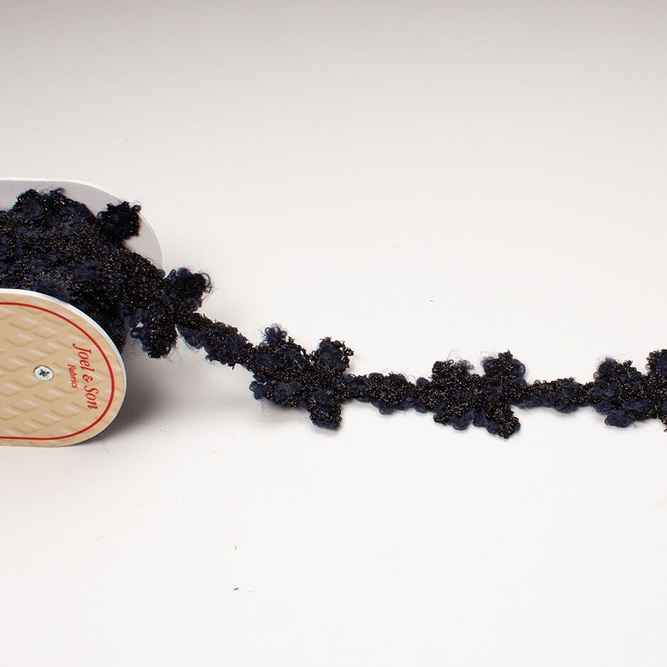 Black & Midnight Blue Metallic Floral Woven Trim
