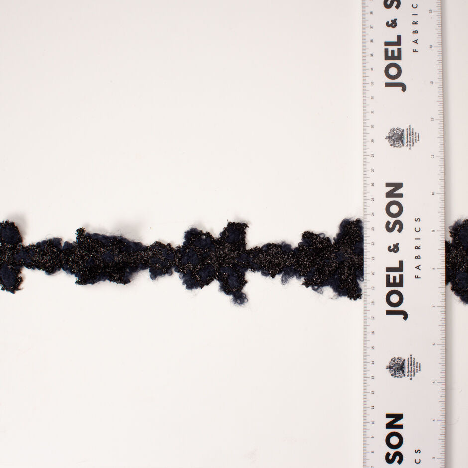 Black & Midnight Blue Metallic Floral Woven Trim