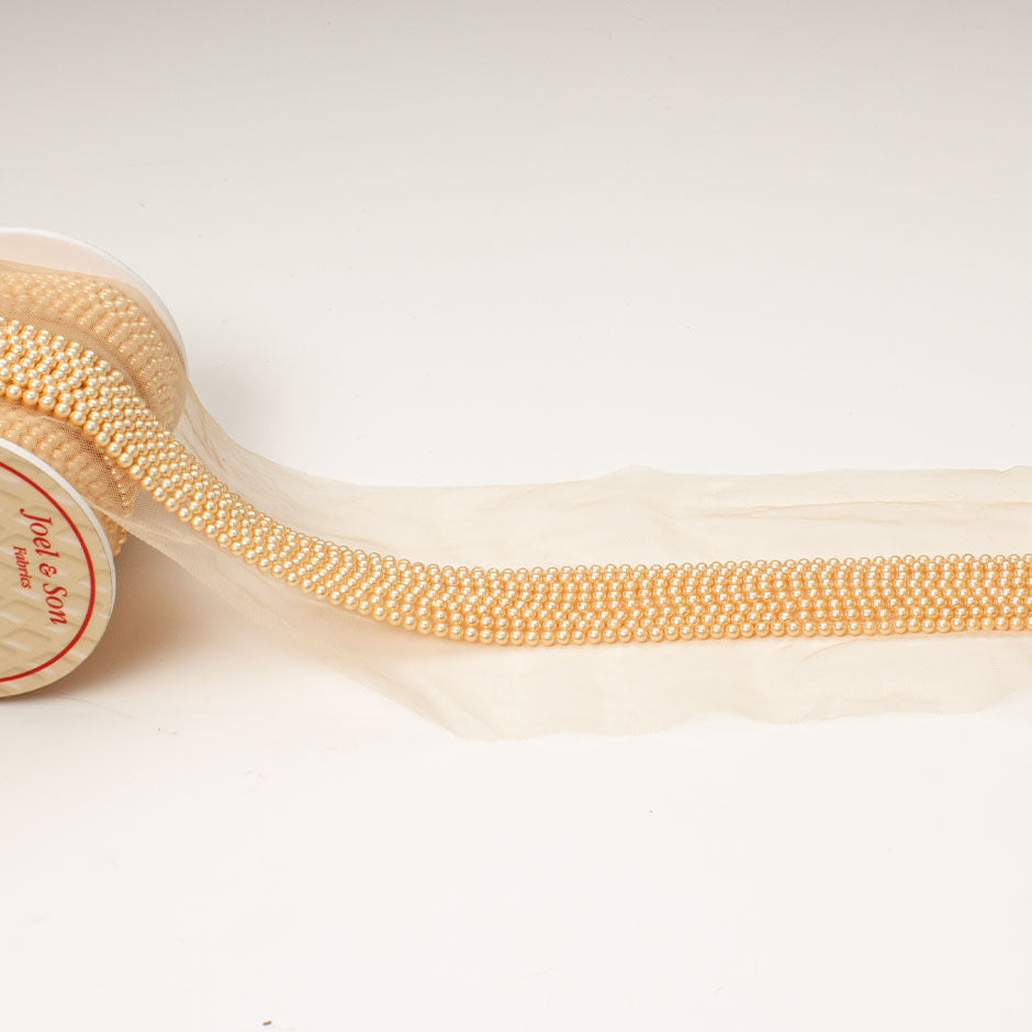 Gold Pearl Embellished Tulle Trim