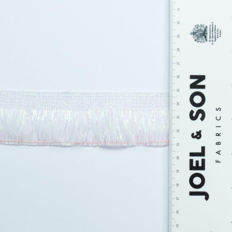 White Iridescent Fringed Trim