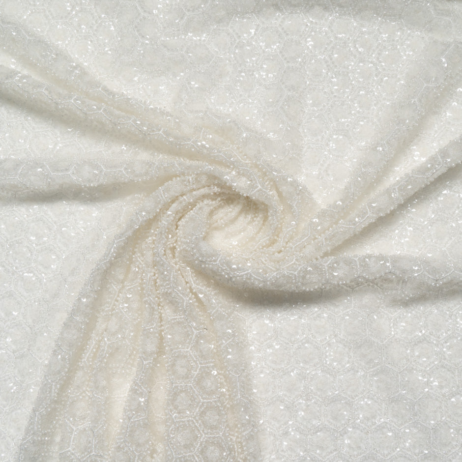 Ivory Honeycomb Hand Beaded Tulle