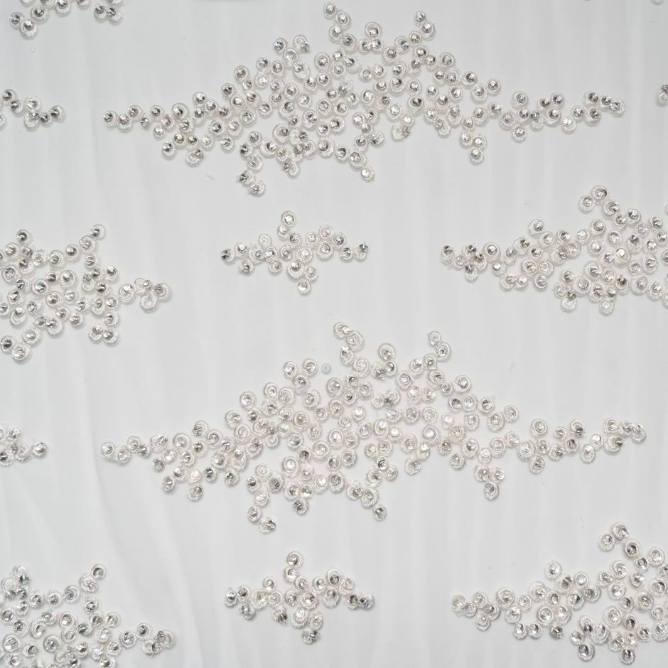 Diamanté Hand Embroidered White Tulle