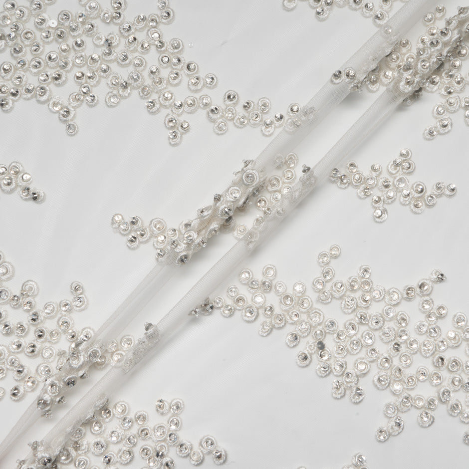 Diamanté Hand Embroidered White Tulle