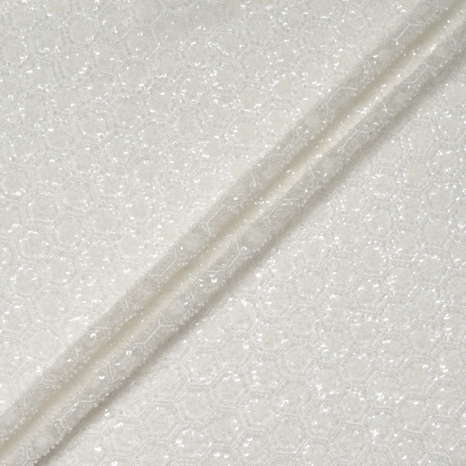 Ivory Honeycomb Hand Beaded Tulle