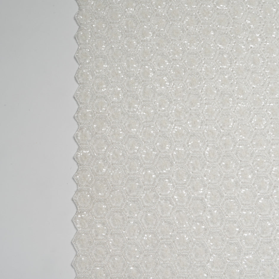 Ivory Honeycomb Hand Beaded Tulle