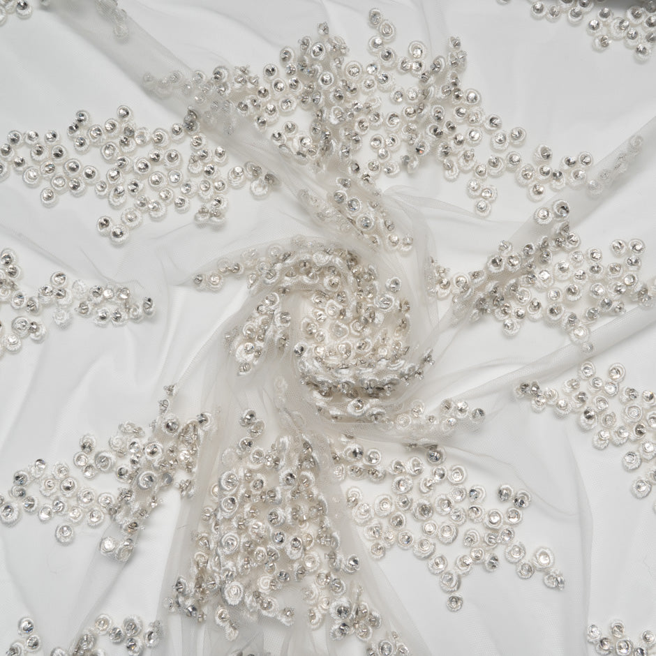 Diamanté Hand Embroidered White Tulle