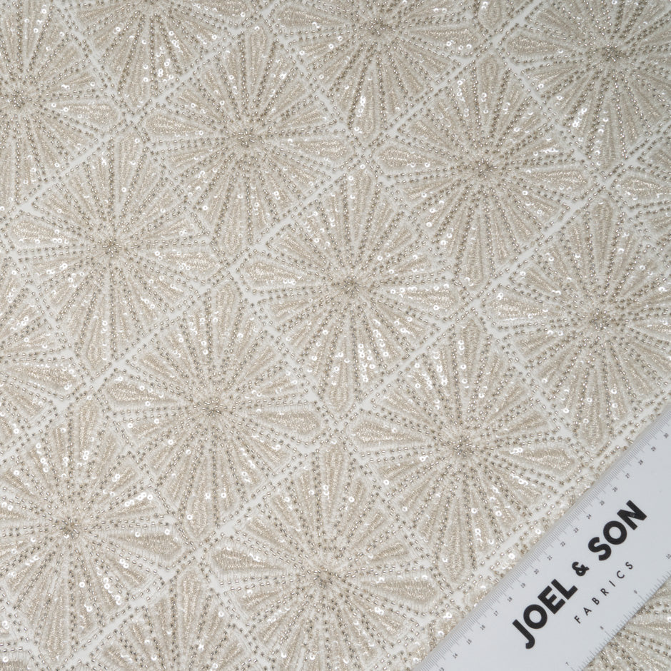 Ecru Geometric Hand Beaded Tulle