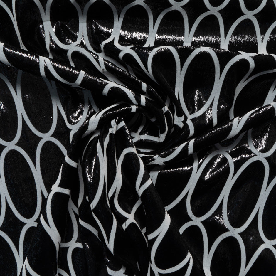 Geo Printed Black Metallic Panné Velvet