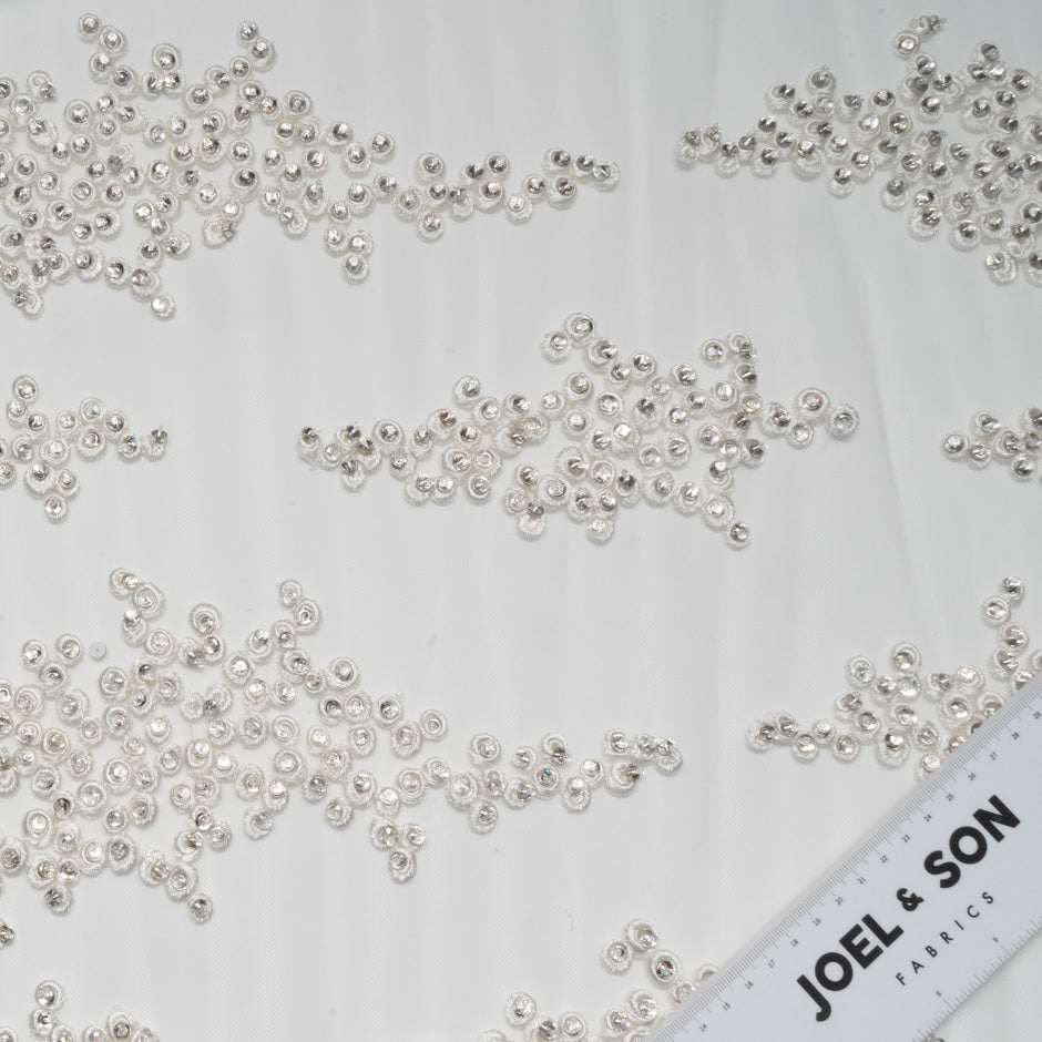 Diamanté Hand Embroidered White Tulle